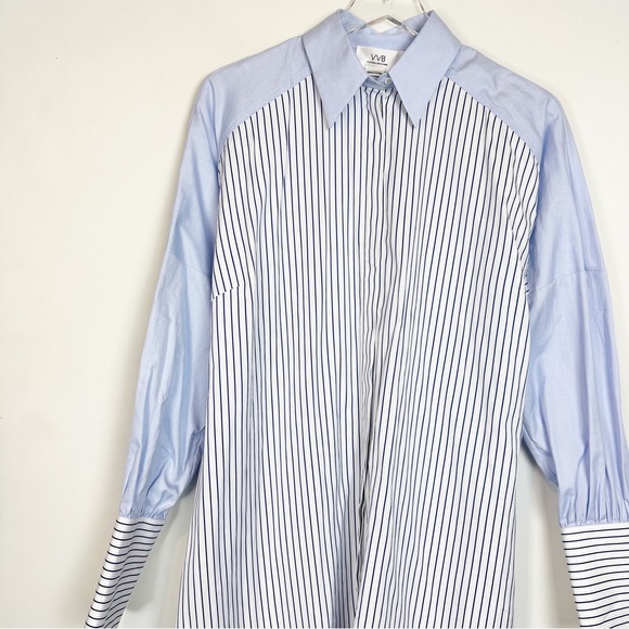 Victoria Beckam Tie Waist Shirt dress in Stripe Blue 4 - Picture 2 of 7